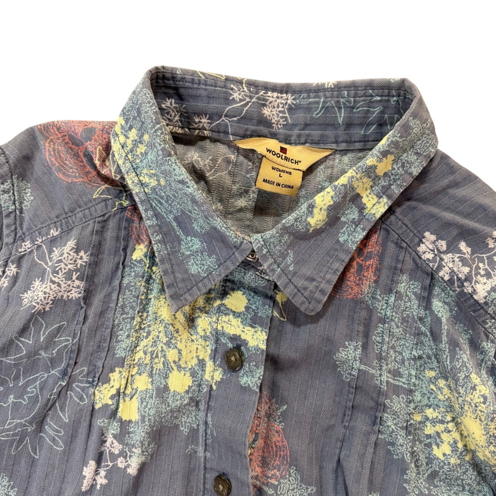 WOOLRICH Womens Large Blue Floral Sleeveless Button Up Shirt Lightweight Cotton